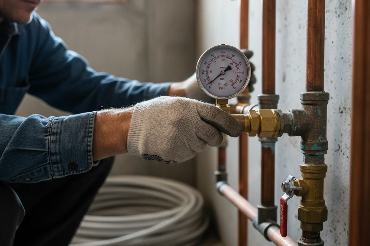 Pressure testing a repaired line during Water Line Repair in Kirklin